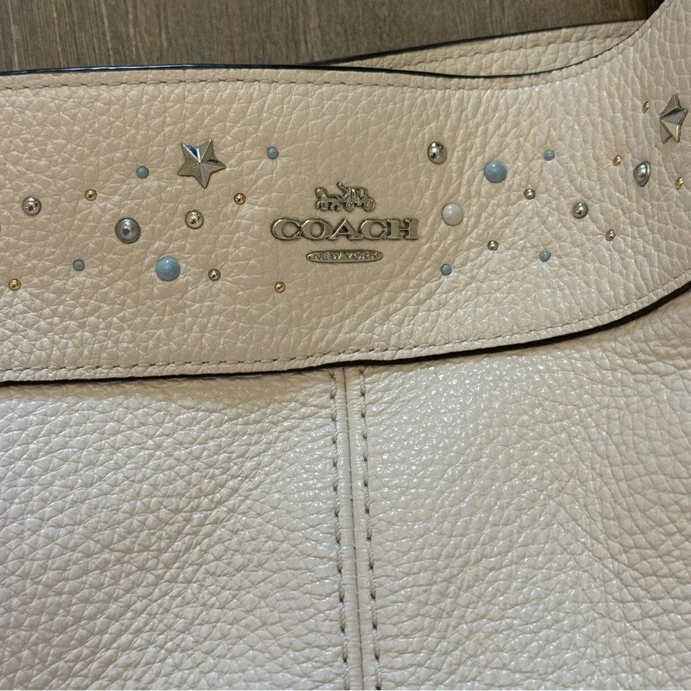 Coach Lexy Stardust Studded Chalk Leather Shoulder Bag Purse F29595 - Picture 8 of 17